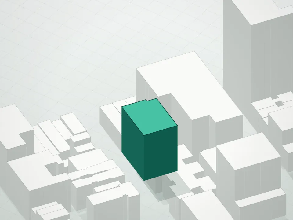3D massing drawing of Seymour, 261 West 25th Street, Manhattan, and neighboring buildings
