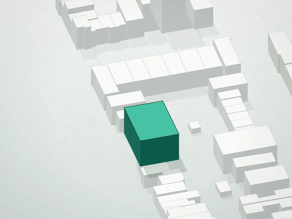 3D massing drawing of 305 23rd Street, 305 23rd Street, Brooklyn, and neighboring buildings