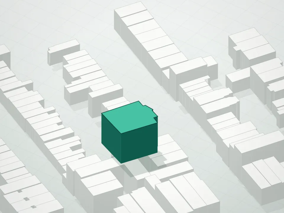3D massing drawing of 670 Union Street, 670 Union Street, Brooklyn, and neighboring buildings
