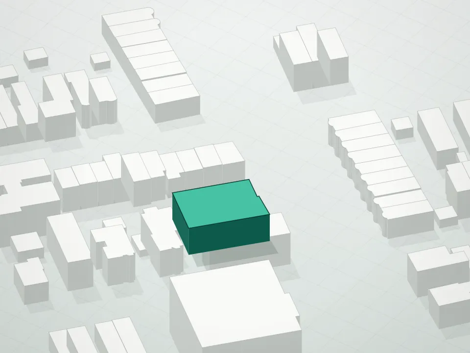 3D massing drawing of Bath Beach Residence Condominium, Brooklyn, and neighboring buildings