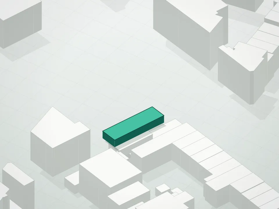 3D massing drawing of 755 Washington Avenue, 755 Washington Avenue, Brooklyn, and neighboring buildings